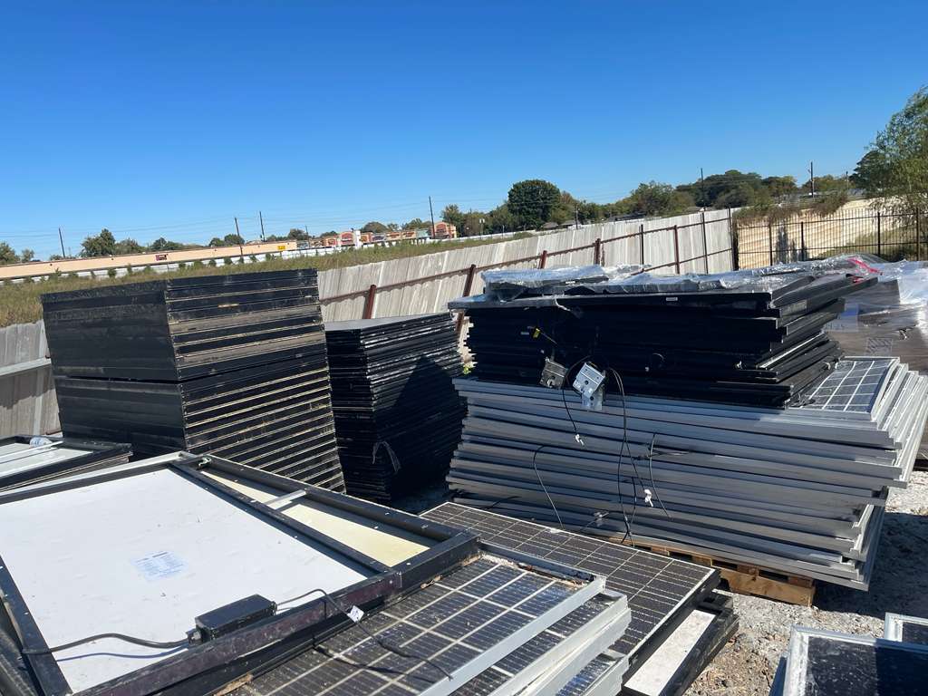 Solar panels in outdoor storage