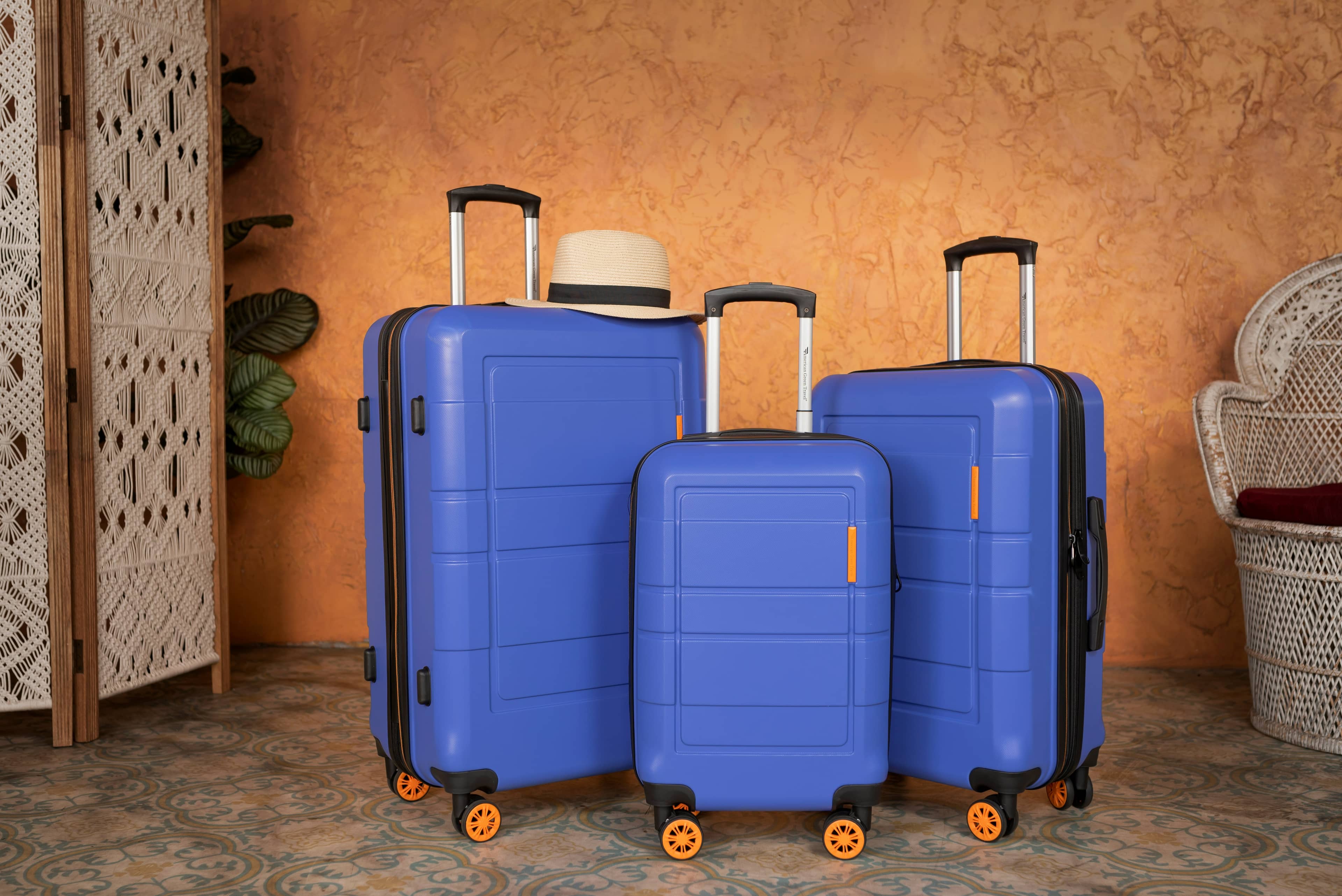 Blue suitcase set for shipment